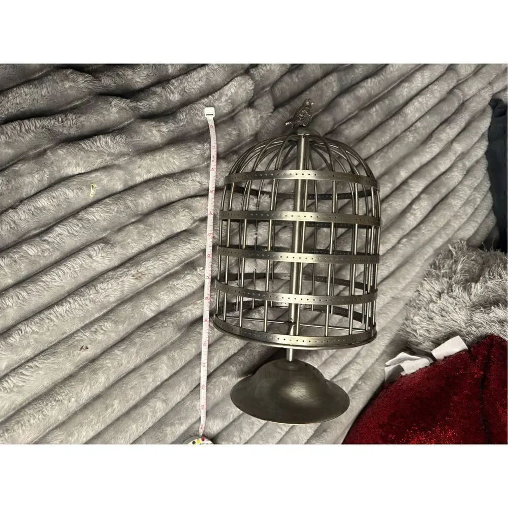 silver metal Mcm shabby chic birdcage/bird Earring-jewelry organizer /holder